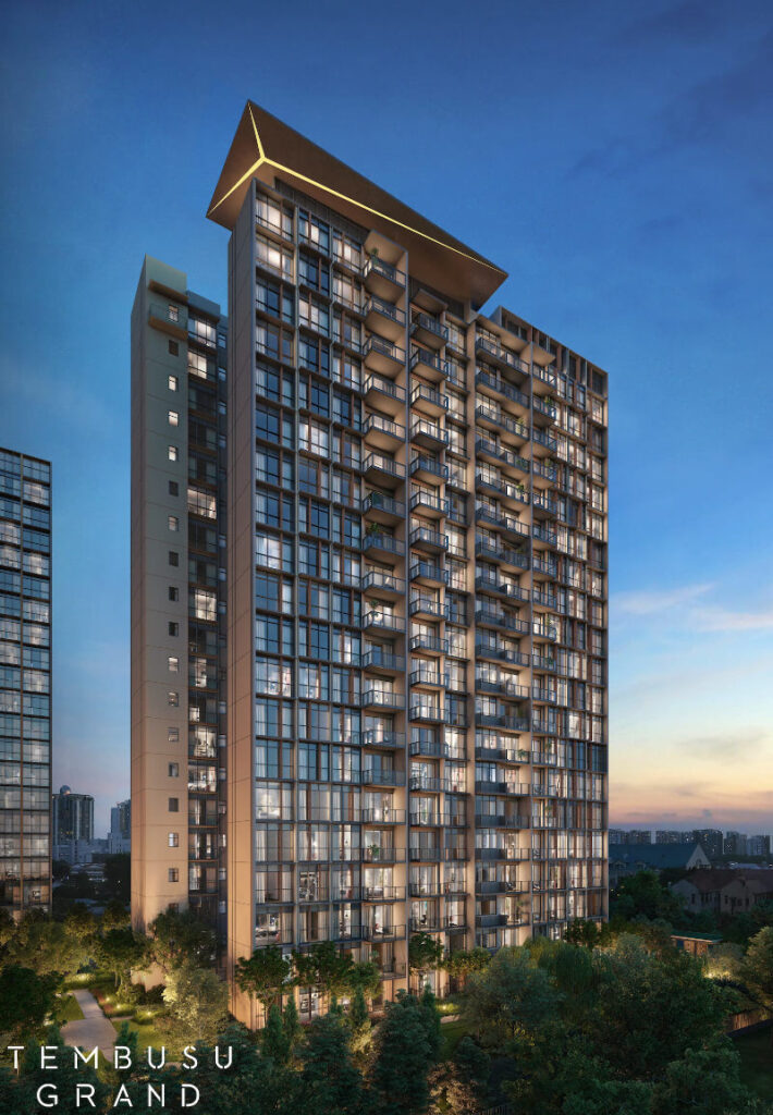 Facade of Tembusu Grand condo, this condo is developed by Sunway Developments. Sunway Developments is one of the developers of Pinery Residences.